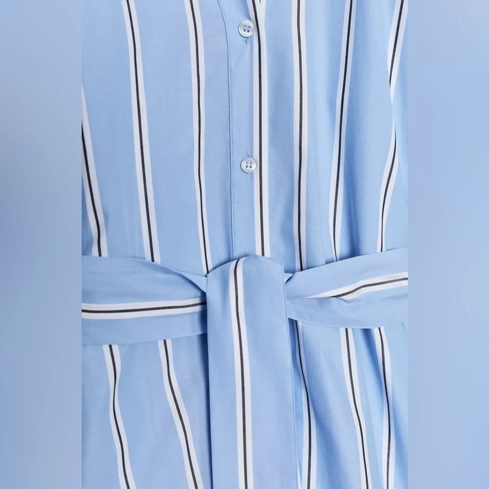 Zara ZW Blue Striped Belted Shirt Dress Puff Sleeves 100% Cotton Buttons NWT XS - Picture 5 of 15